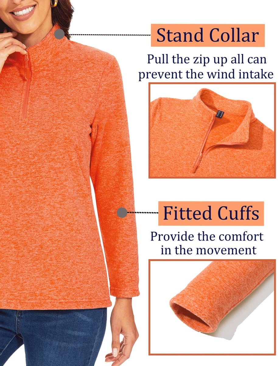 TACVASEN Orange Women's Quarter Zip Fleece Casual Pullover Sweatshirt
