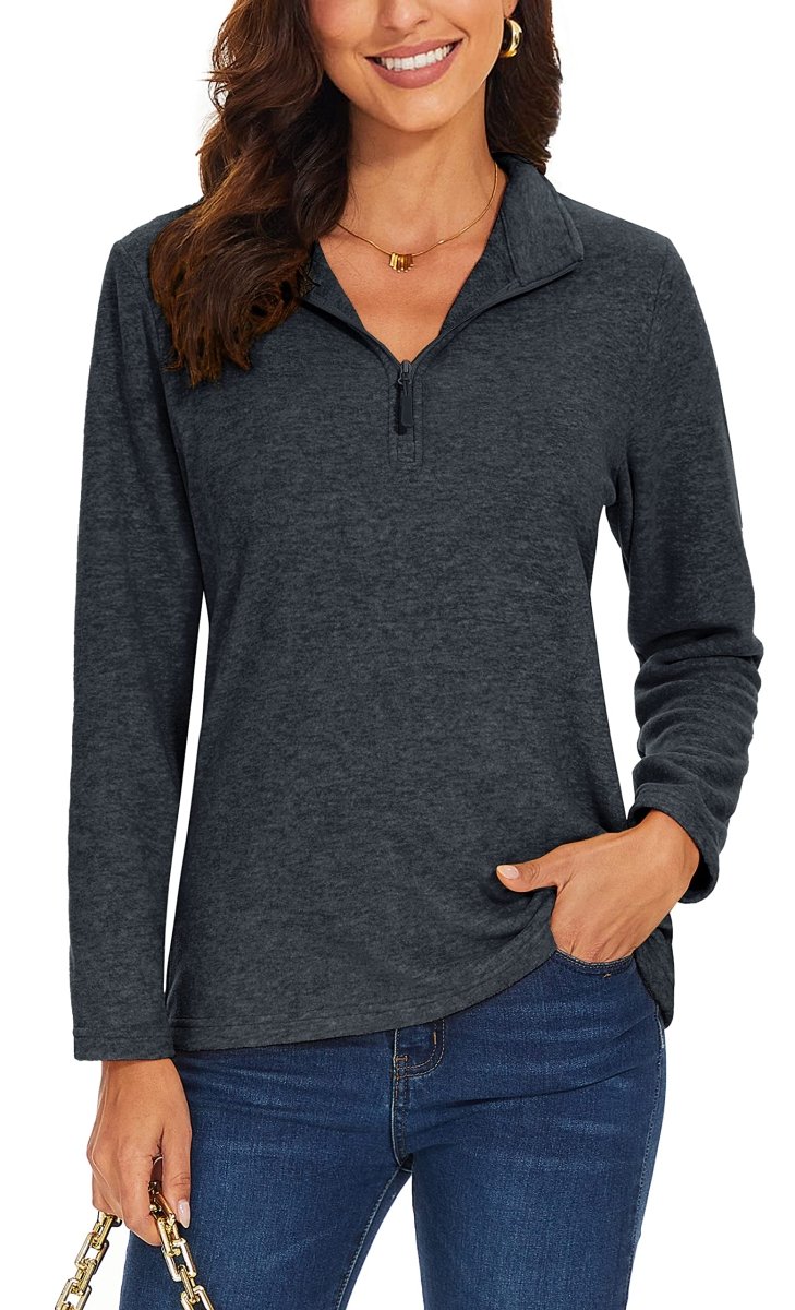 TACVASEN Black Women's Quarter Zip Fleece Casual Pullover Sweatshirt