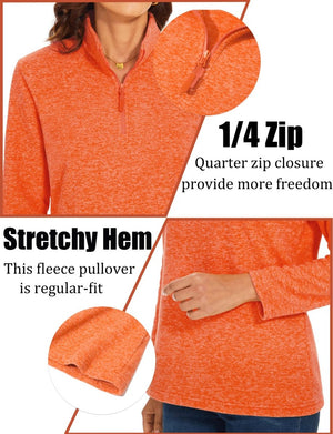 TACVASEN Orange Women's Quarter Zip Fleece Casual Pullover Sweatshirt