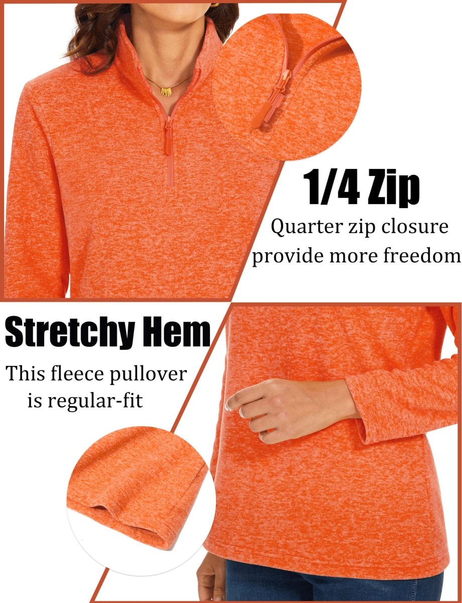 TACVASEN Orange Women's Quarter Zip Fleece Casual Pullover Sweatshirt