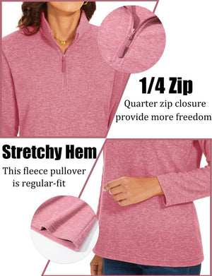 TACVASEN Pink Women's Quarter Zip Fleece Casual Pullover Sweatshirt