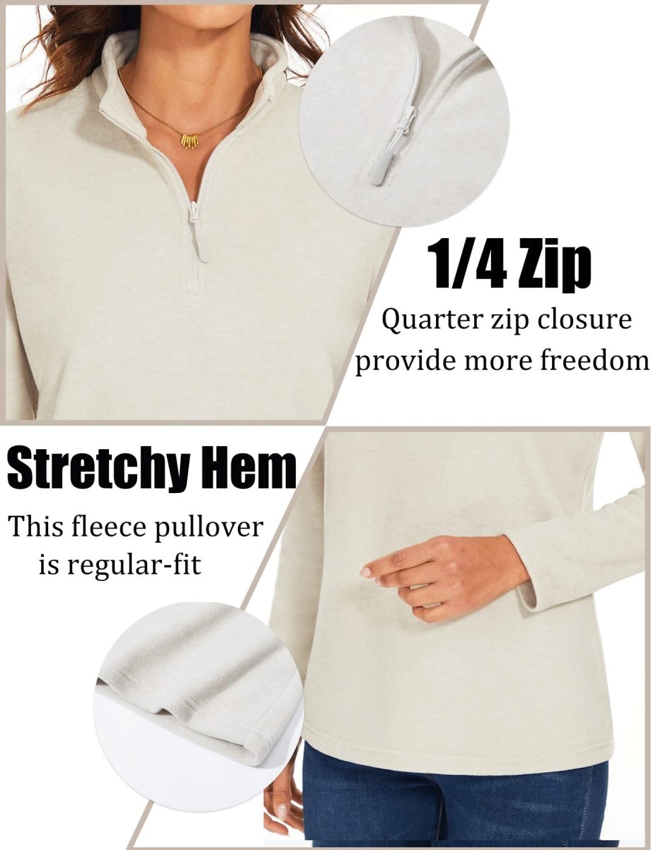 TACVASEN White Women's Quarter Zip Fleece Casual Pullover Sweatshirt