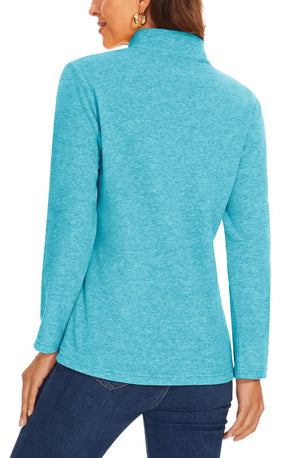 TACVASEN Water Blue Women's Quarter Zip Fleece Casual Pullover Sweatshirt