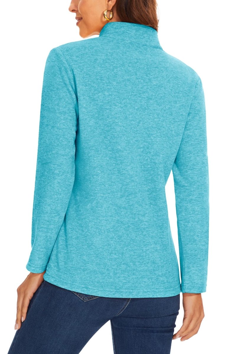 TACVASEN Water Blue Women's Quarter Zip Fleece Casual Pullover Sweatshirt
