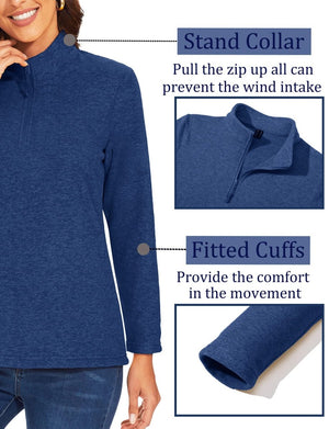 TACVASEN Dark Blue Women's Quarter Zip Fleece Casual Pullover Sweatshirt