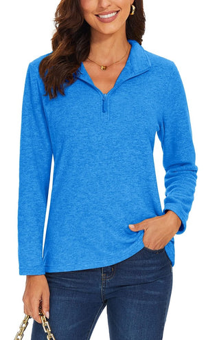 TACVASEN Sea Blue Women's Quarter Zip Fleece Casual Pullover Sweatshirt