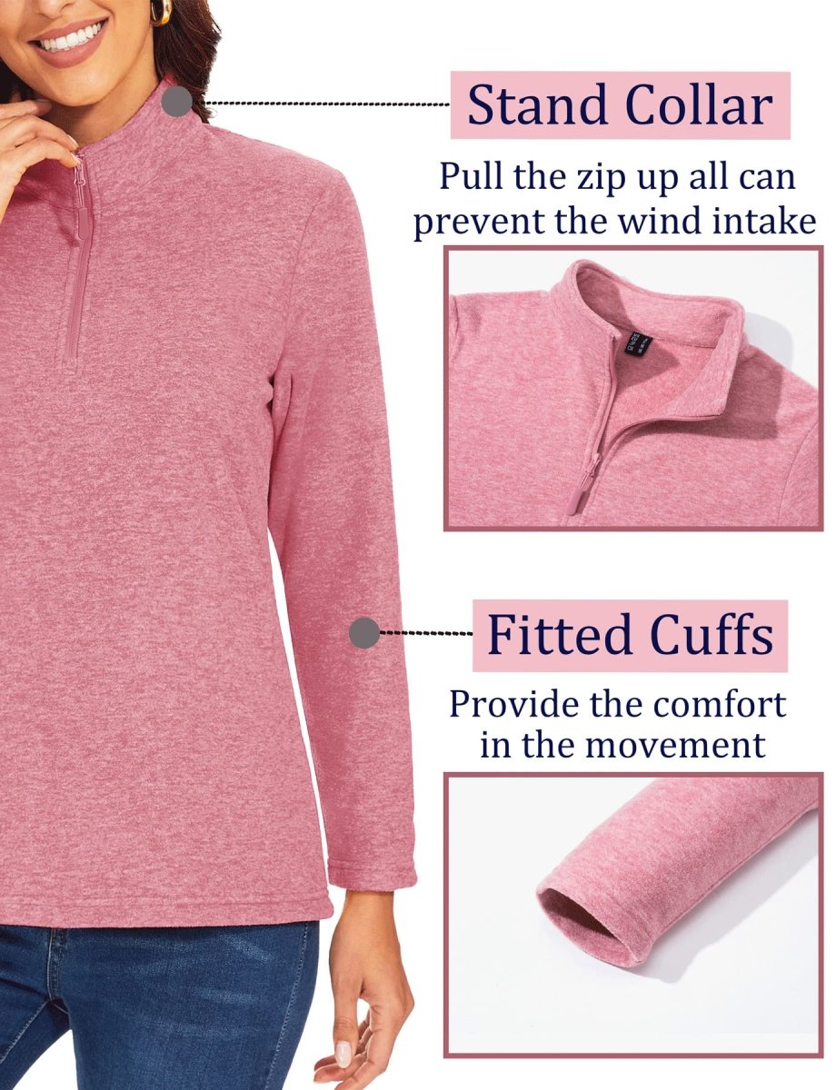 TACVASEN Pink Women's Quarter Zip Fleece Casual Pullover Sweatshirt