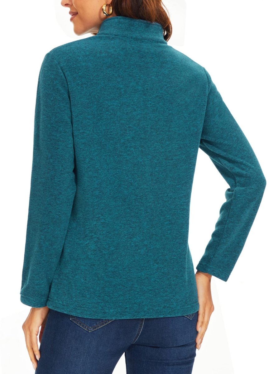 TACVASEN Peacock Blue Women's Quarter Zip Fleece Casual Pullover Sweatshirt