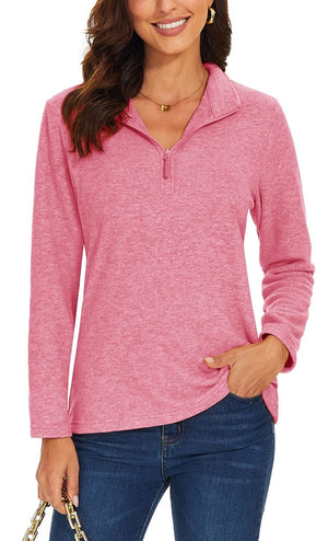 TACVASEN Pink Women's Quarter Zip Fleece Casual Pullover Sweatshirt