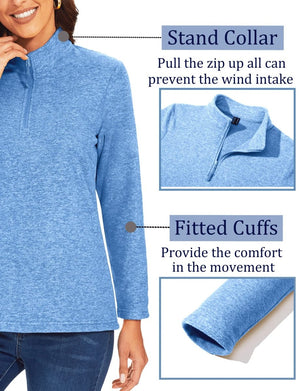 TACVASEN Light Blue Women's Quarter Zip Fleece Casual Pullover Sweatshirt
