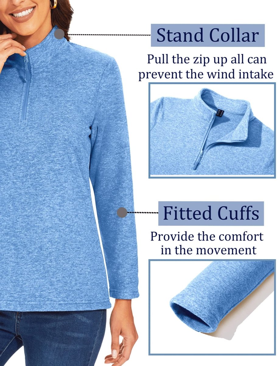TACVASEN Light Blue Women's Quarter Zip Fleece Casual Pullover Sweatshirt