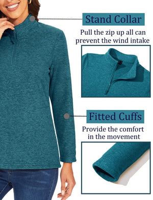 TACVASEN Peacock Blue Women's Quarter Zip Fleece Casual Pullover Sweatshirt