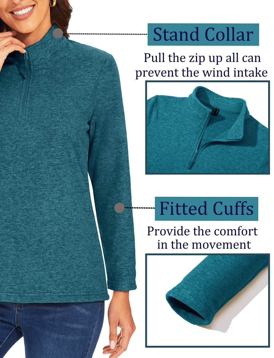 TACVASEN Peacock Blue Women's Quarter Zip Fleece Casual Pullover Sweatshirt