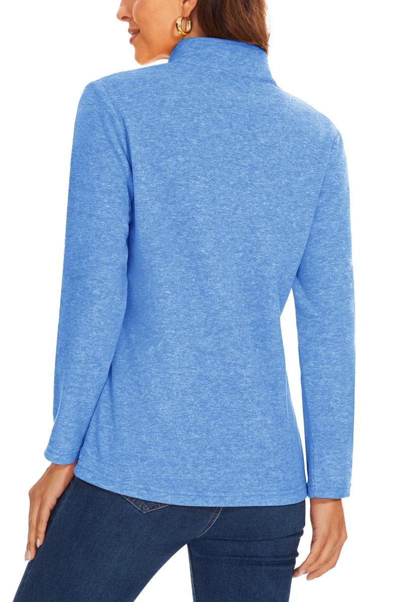 TACVASEN Light Blue Women's Quarter Zip Fleece Casual Pullover Sweatshirt
