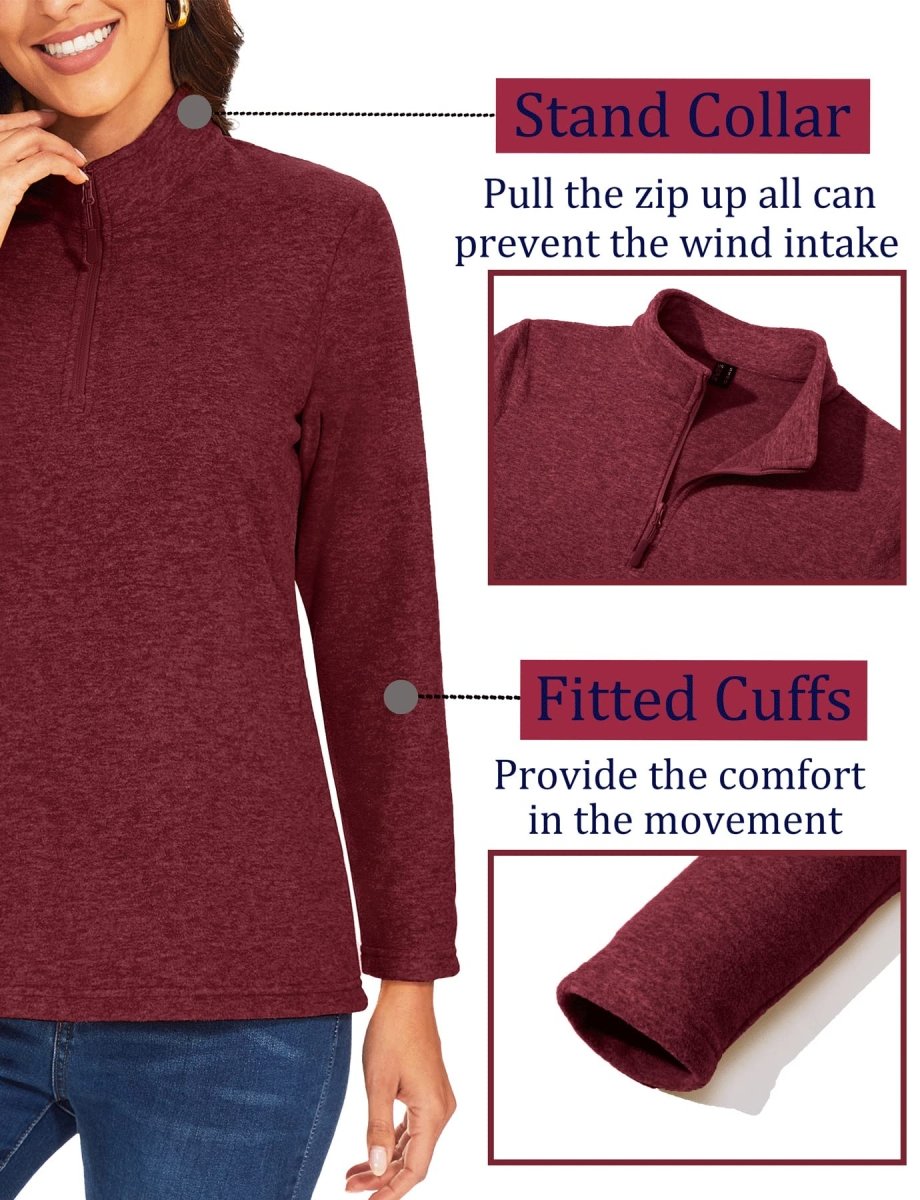 TACVASEN Wine Red Women's Quarter Zip Fleece Casual Pullover Sweatshirt