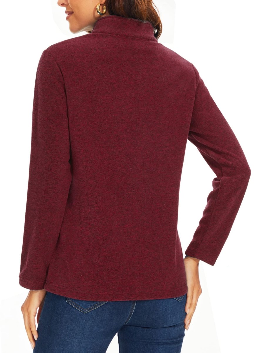 TACVASEN Wine Red Women's Quarter Zip Fleece Casual Pullover Sweatshirt