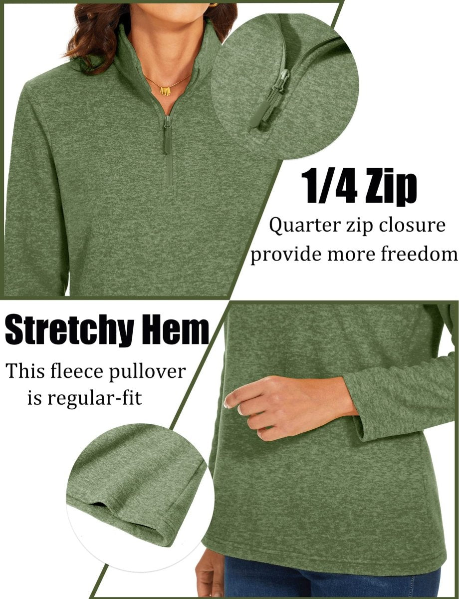 TACVASEN Army Green Women's Quarter Zip Fleece Casual Pullover Sweatshirt