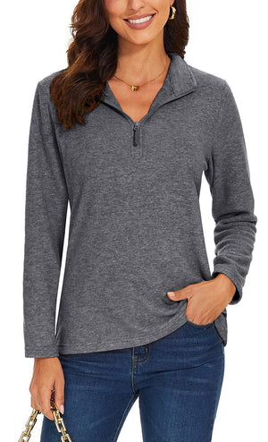 TACVASEN Dark Grey Women's Quarter Zip Fleece Casual Pullover Sweatshirt