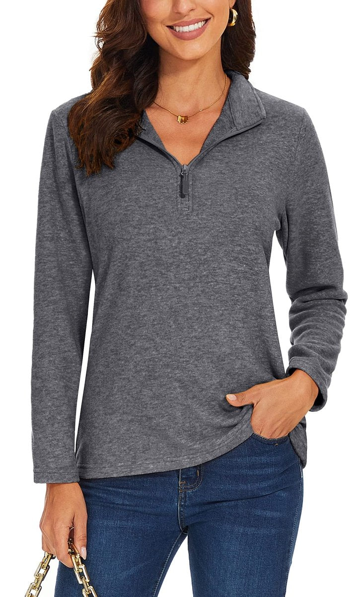 TACVASEN Dark Grey Women's Quarter Zip Fleece Casual Pullover Sweatshirt