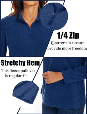 TACVASEN Dark Blue Women's Quarter Zip Fleece Casual Pullover Sweatshirt