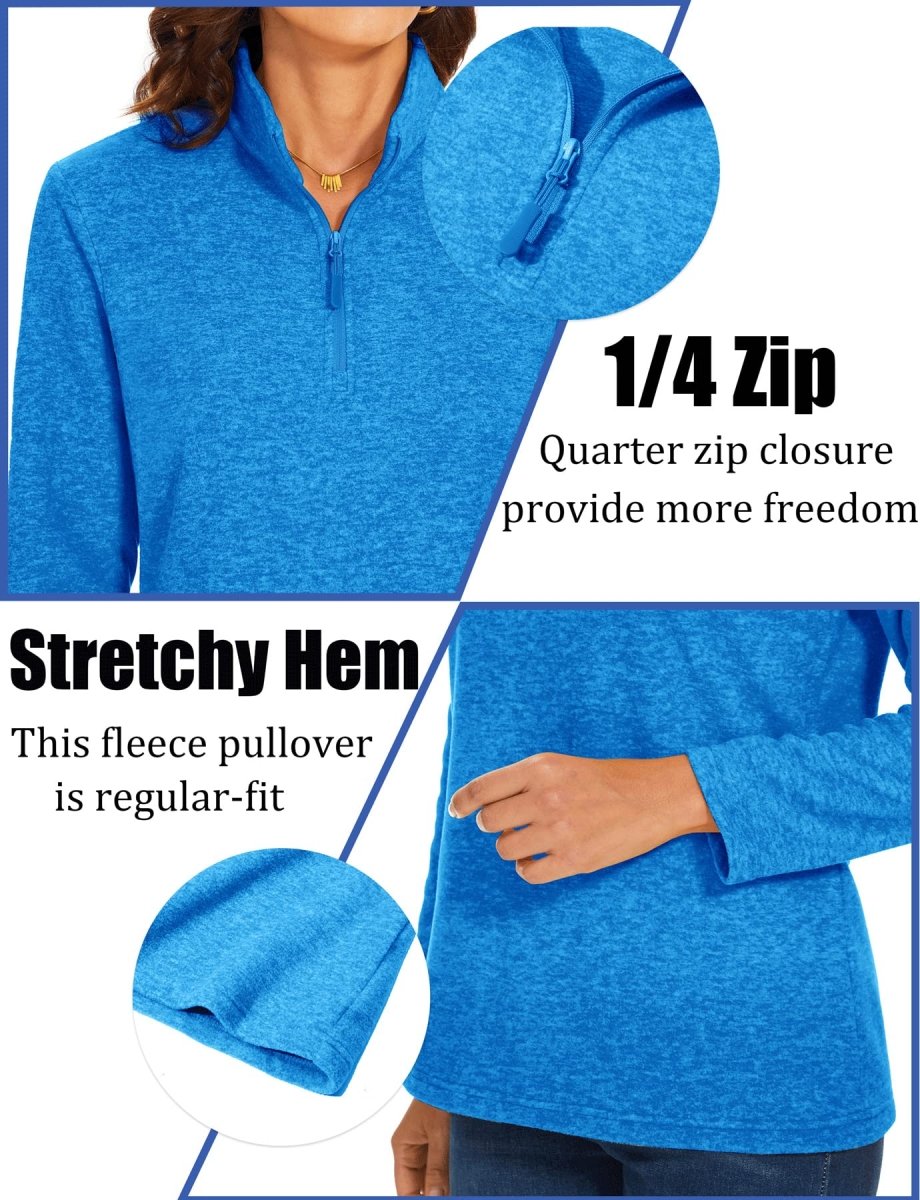 TACVASEN Sea Blue Women's Quarter Zip Fleece Casual Pullover Sweatshirt