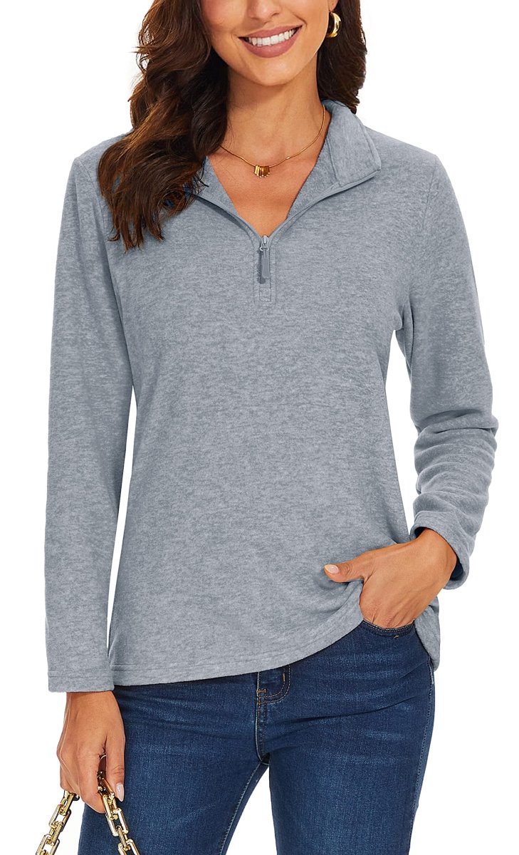 TACVASEN Light Grey Women's Quarter Zip Fleece Casual Pullover Sweatshirt