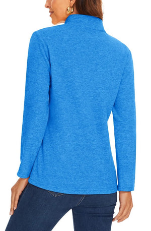 TACVASEN Sea Blue Women's Quarter Zip Fleece Casual Pullover Sweatshirt