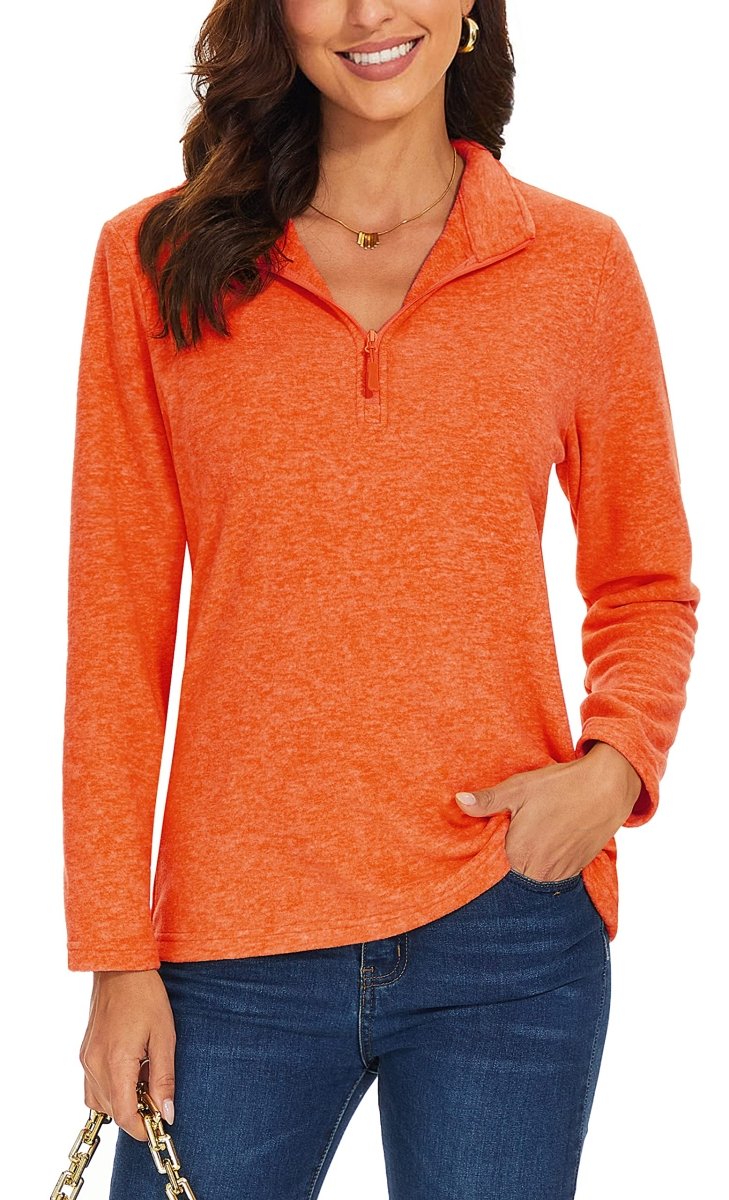 TACVASEN Orange Women's Quarter Zip Fleece Casual Pullover Sweatshirt