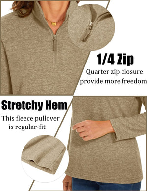 TACVASEN Khaki Women's Quarter Zip Fleece Casual Pullover Sweatshirt