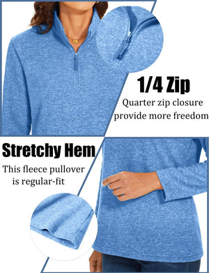 TACVASEN Light Blue Women's Quarter Zip Fleece Casual Pullover Sweatshirt