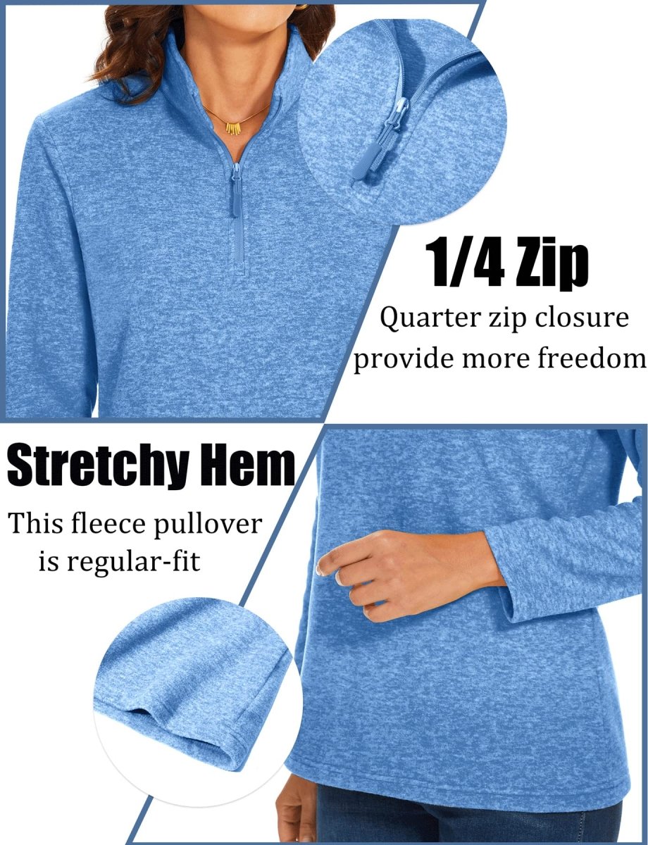 TACVASEN Light Blue Women's Quarter Zip Fleece Casual Pullover Sweatshirt