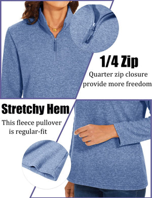 TACVASEN Grey Blue Women's Quarter Zip Fleece Casual Pullover Sweatshirt