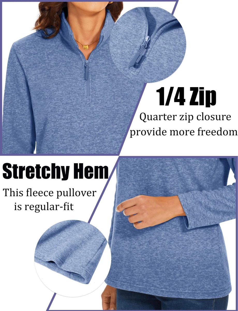 TACVASEN Grey Blue Women's Quarter Zip Fleece Casual Pullover Sweatshirt