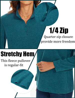 TACVASEN Peacock Blue Women's Quarter Zip Fleece Casual Pullover Sweatshirt