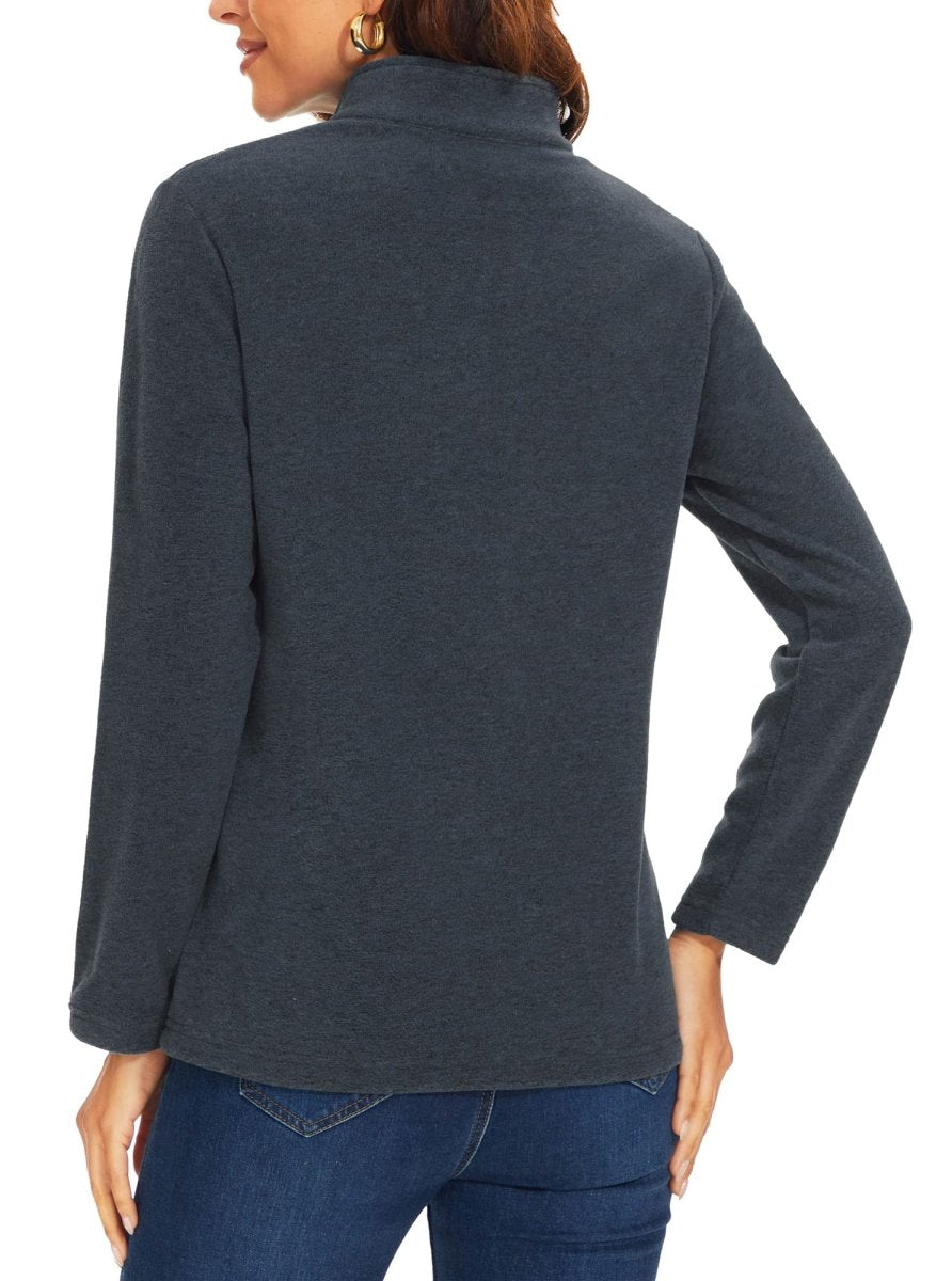 TACVASEN Black Women's Quarter Zip Fleece Casual Pullover Sweatshirt
