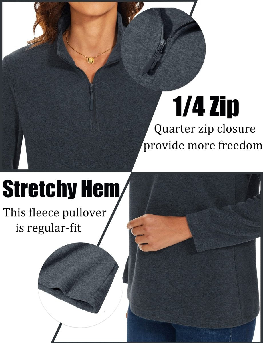 TACVASEN Black Women's Quarter Zip Fleece Casual Pullover Sweatshirt