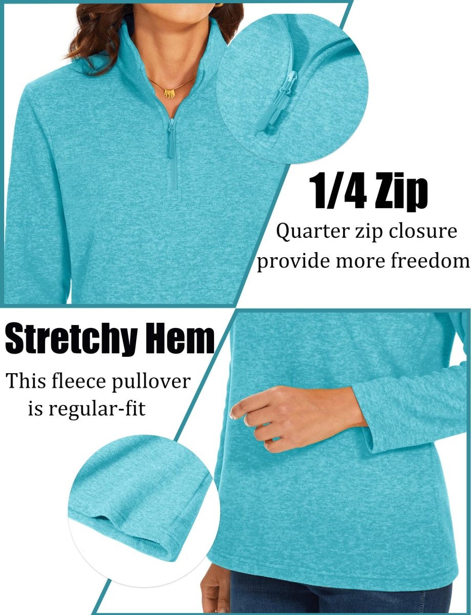 TACVASEN Water Blue Women's Quarter Zip Fleece Casual Pullover Sweatshirt