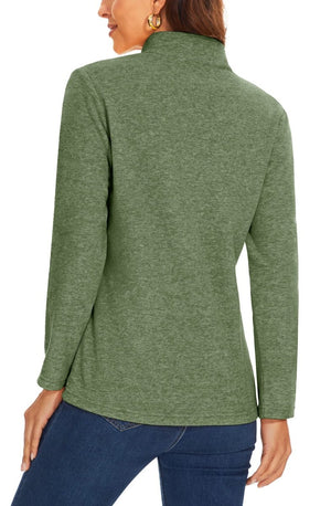 TACVASEN Army Green Women's Quarter Zip Fleece Casual Pullover Sweatshirt