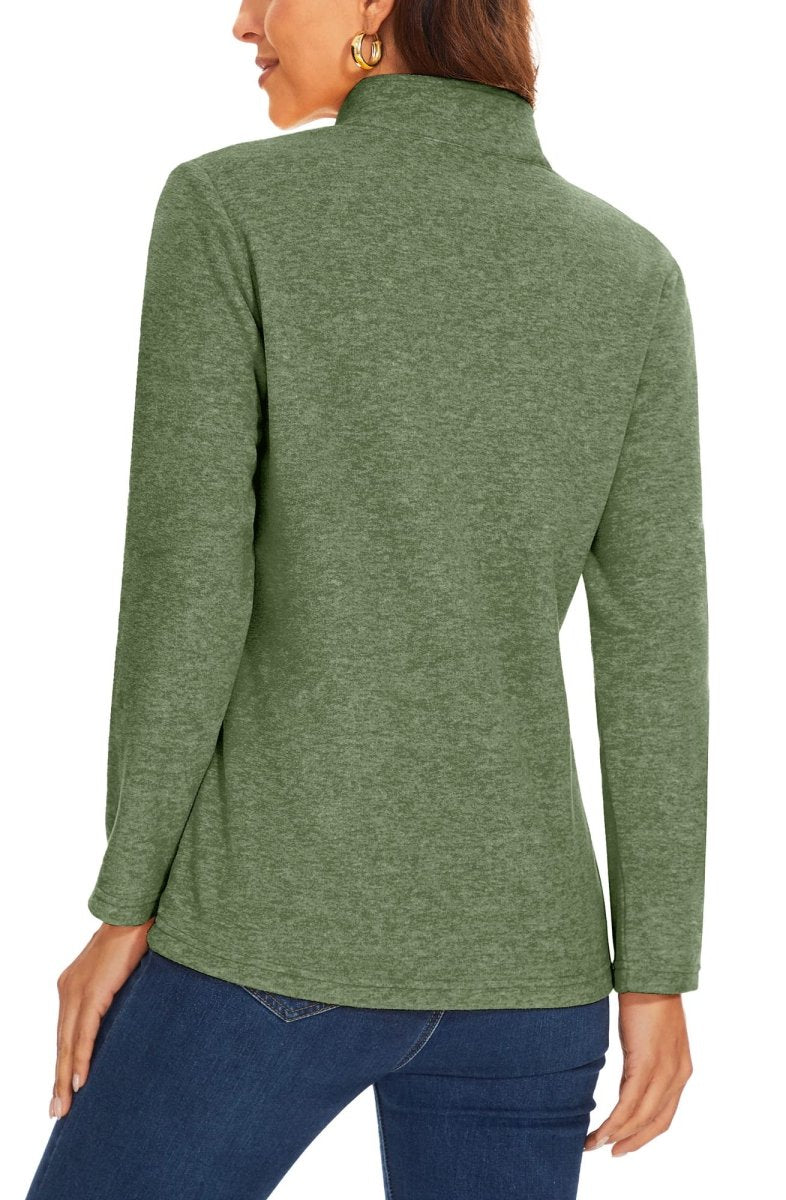 TACVASEN Army Green Women's Quarter Zip Fleece Casual Pullover Sweatshirt