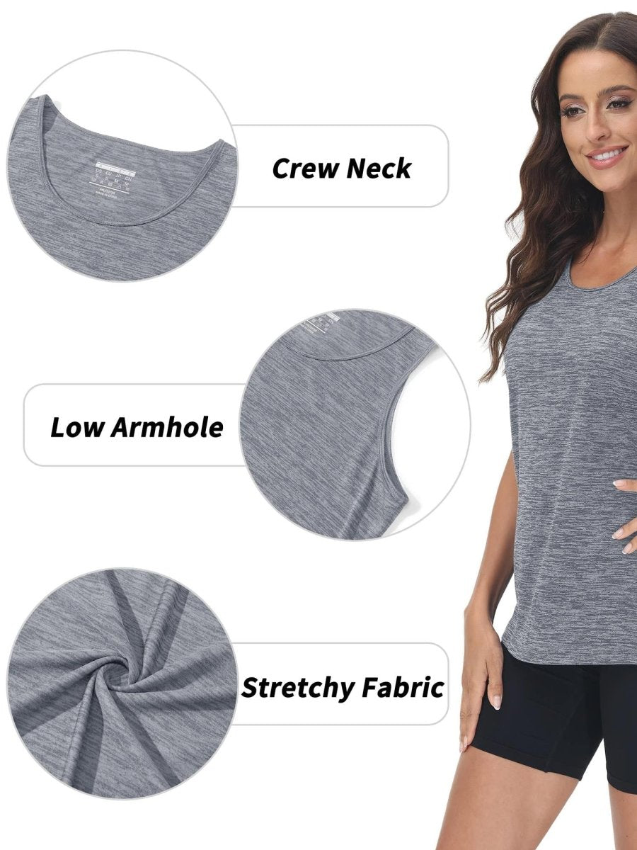 TACVASEN Light Grey Women's Quick Dry Athletic Tank Tops for Workout Yoga Running