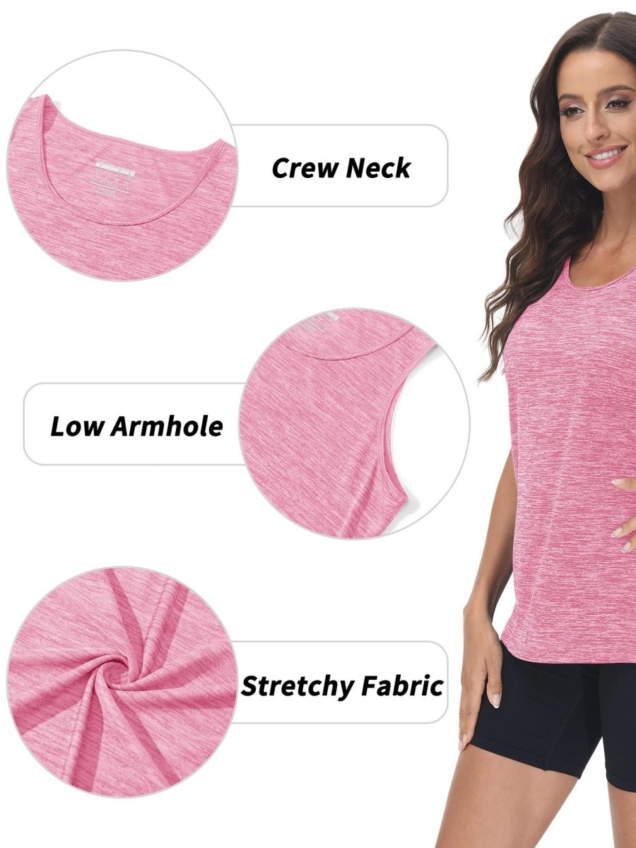 TACVASEN Pink Women's Quick Dry Athletic Tank Tops for Workout Yoga Running