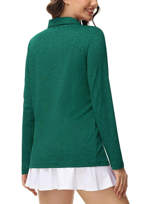 TACVASEN Emerald Green Women's Quick Dry Casual Collared Long Sleeve Top