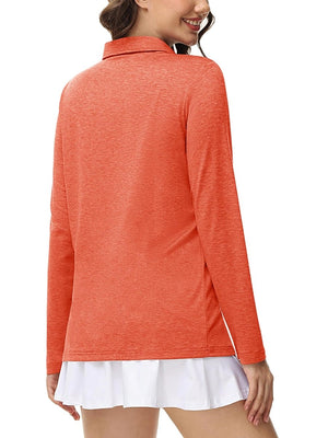 TACVASEN Orange Women's Quick Dry Casual Collared Long Sleeve Top