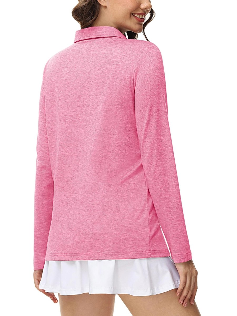 TACVASEN Pink Women's Quick Dry Casual Collared Long Sleeve Top
