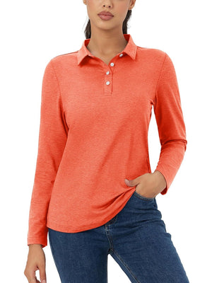 TACVASEN Orange Women's Quick Dry Casual Collared Long Sleeve Top