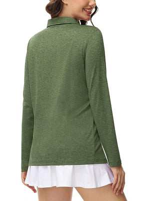 TACVASEN Army Green Women's Quick Dry Casual Collared Long Sleeve Top