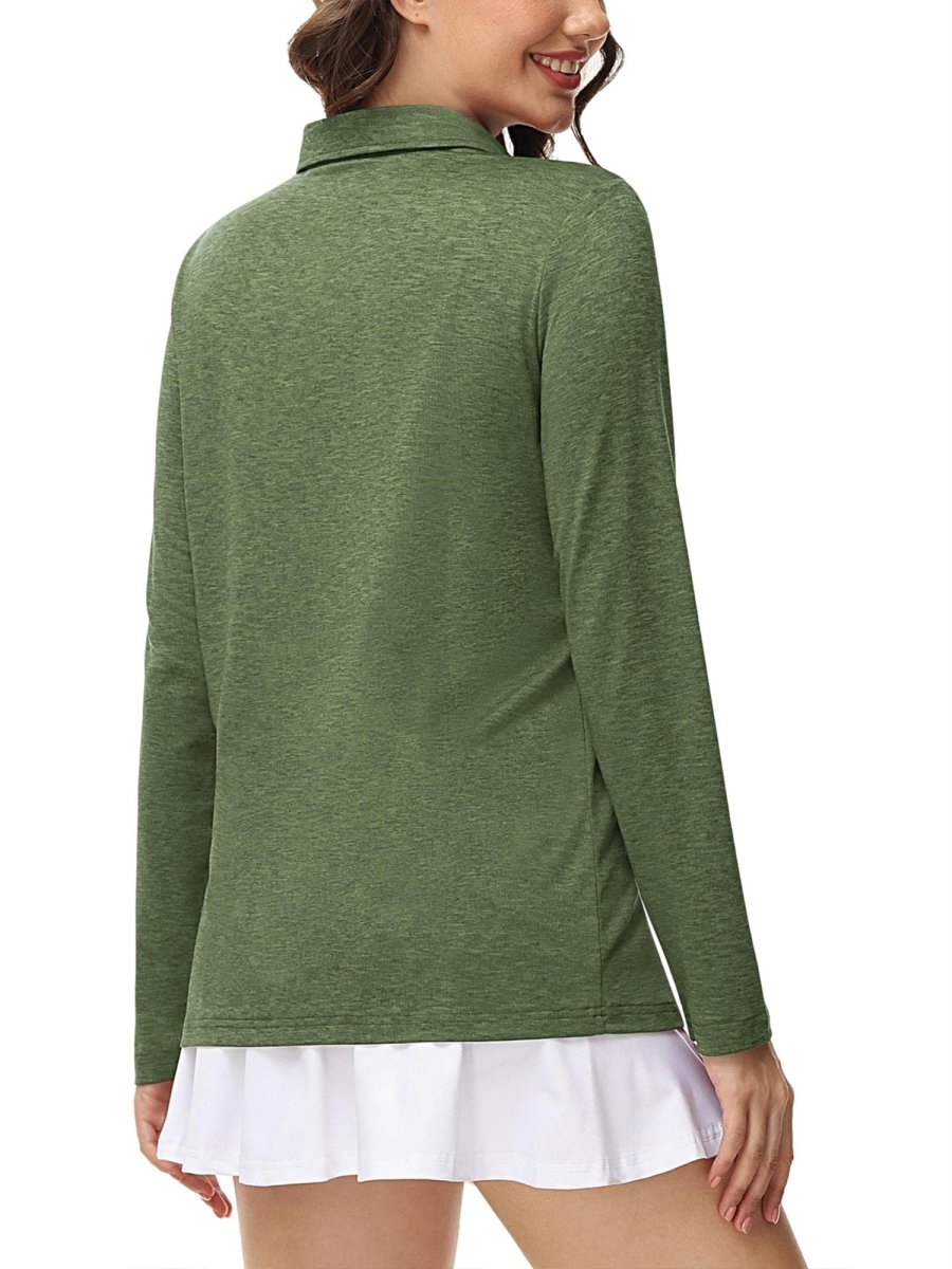 TACVASEN Army Green Women's Quick Dry Casual Collared Long Sleeve Top