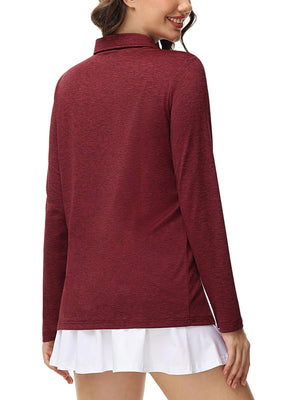 TACVASEN Wine Red Women's Quick Dry Casual Collared Long Sleeve Top