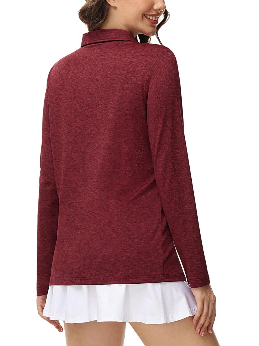TACVASEN Wine Red Women's Quick Dry Casual Collared Long Sleeve Top