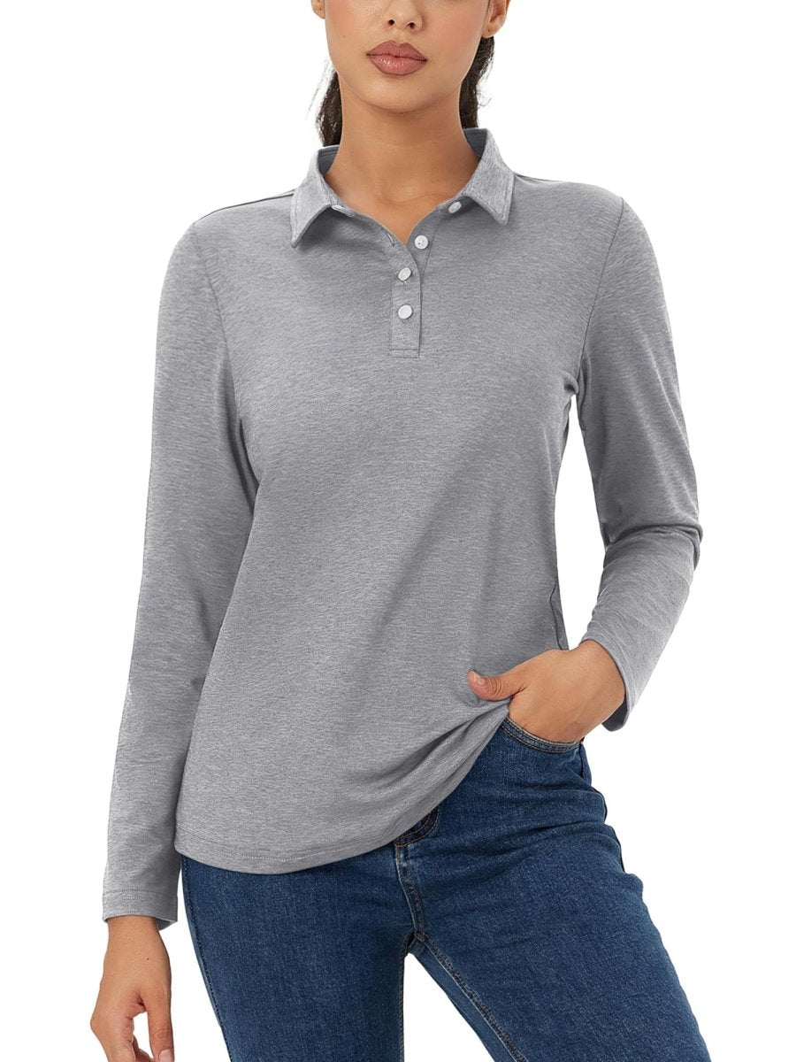 TACVASEN Silver Women's Quick Dry Casual Collared Long Sleeve Top